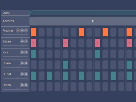 Capture d'écran du studio de création de backing tracks dans IzyRoutine